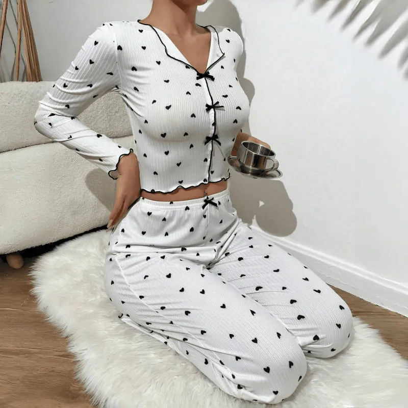 Conjunto de pijama para mujeres, pijamas de manga larga con estampado, ropa de casa casual