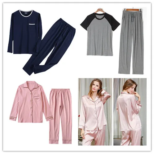 Pijamas de satén para hombres de noche de damas, pijamas personalizados, ropa de dormir de algodón orgánico
