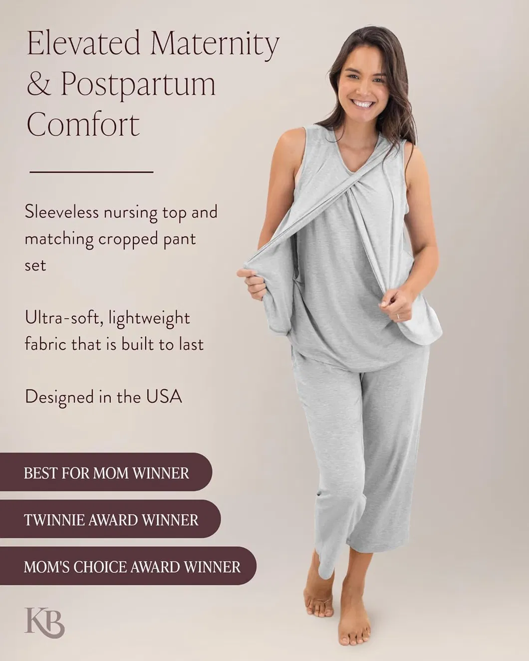 Pijamas de maternidad y conjuntos de descanso postparto para mujeres, pijamas postparto para el hospital, gris jaspeado