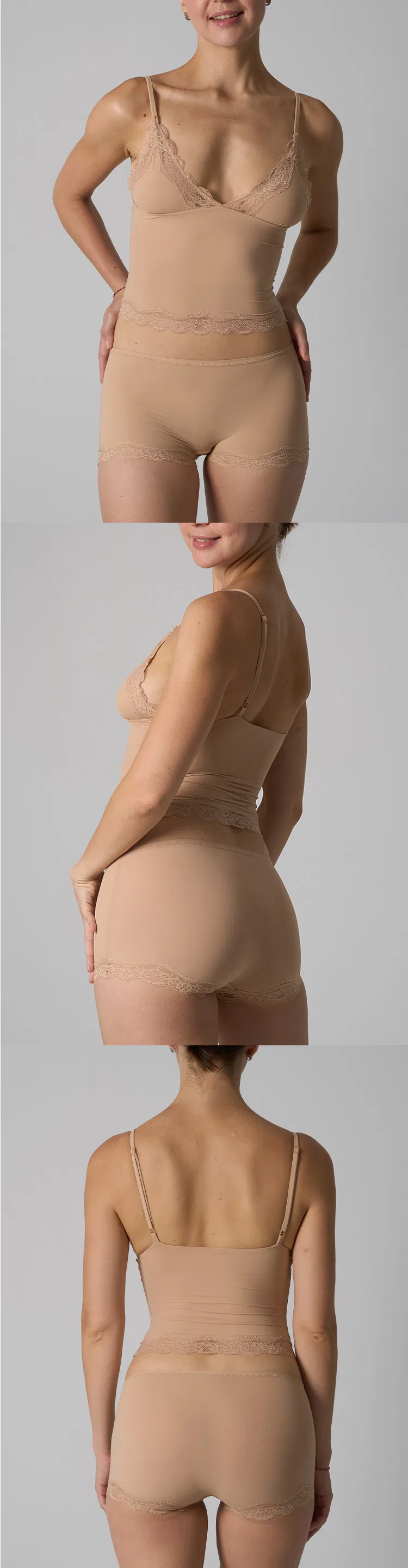 Conjunto de pijama de mujer con tirantes en V impresos, panty de alta elasticidad y bordes de encaje