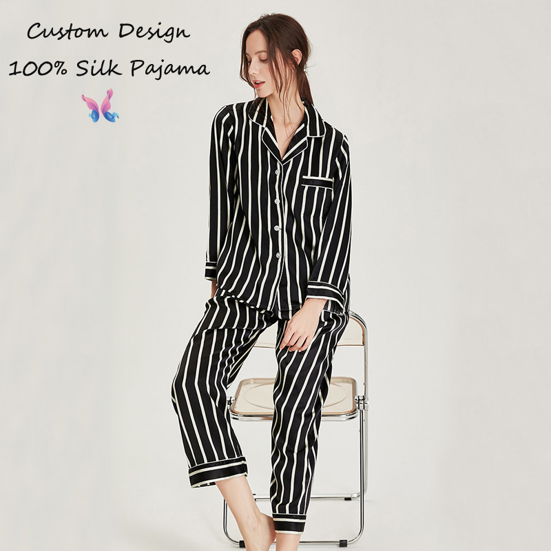 Fabricante de lujo, pijama de seda impresa de seda de morera en oferta con marca personalizada