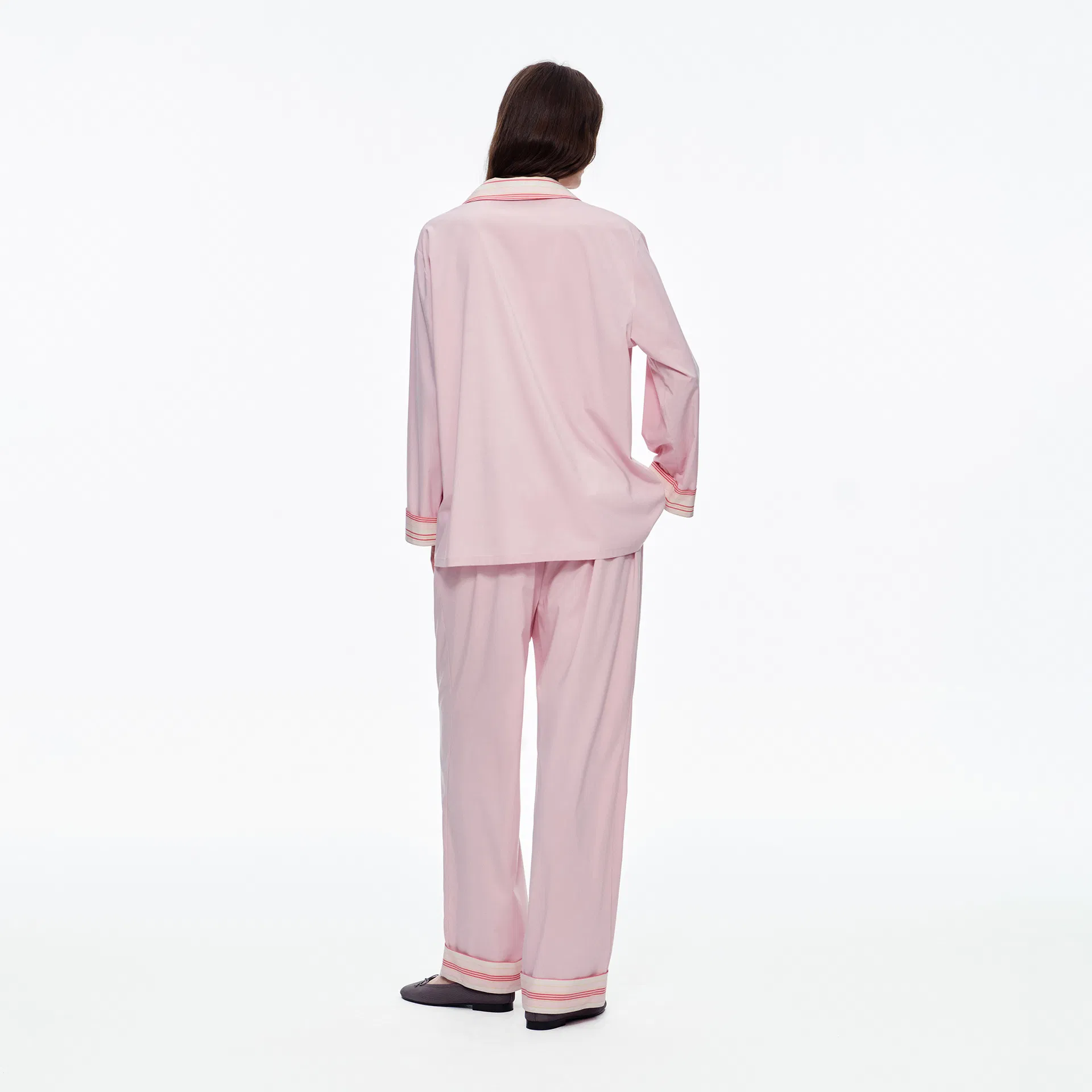 Women Minimalist Solid Breathable Fabric Long Sleeve Casual Antibacterial Loungewear Pajamas