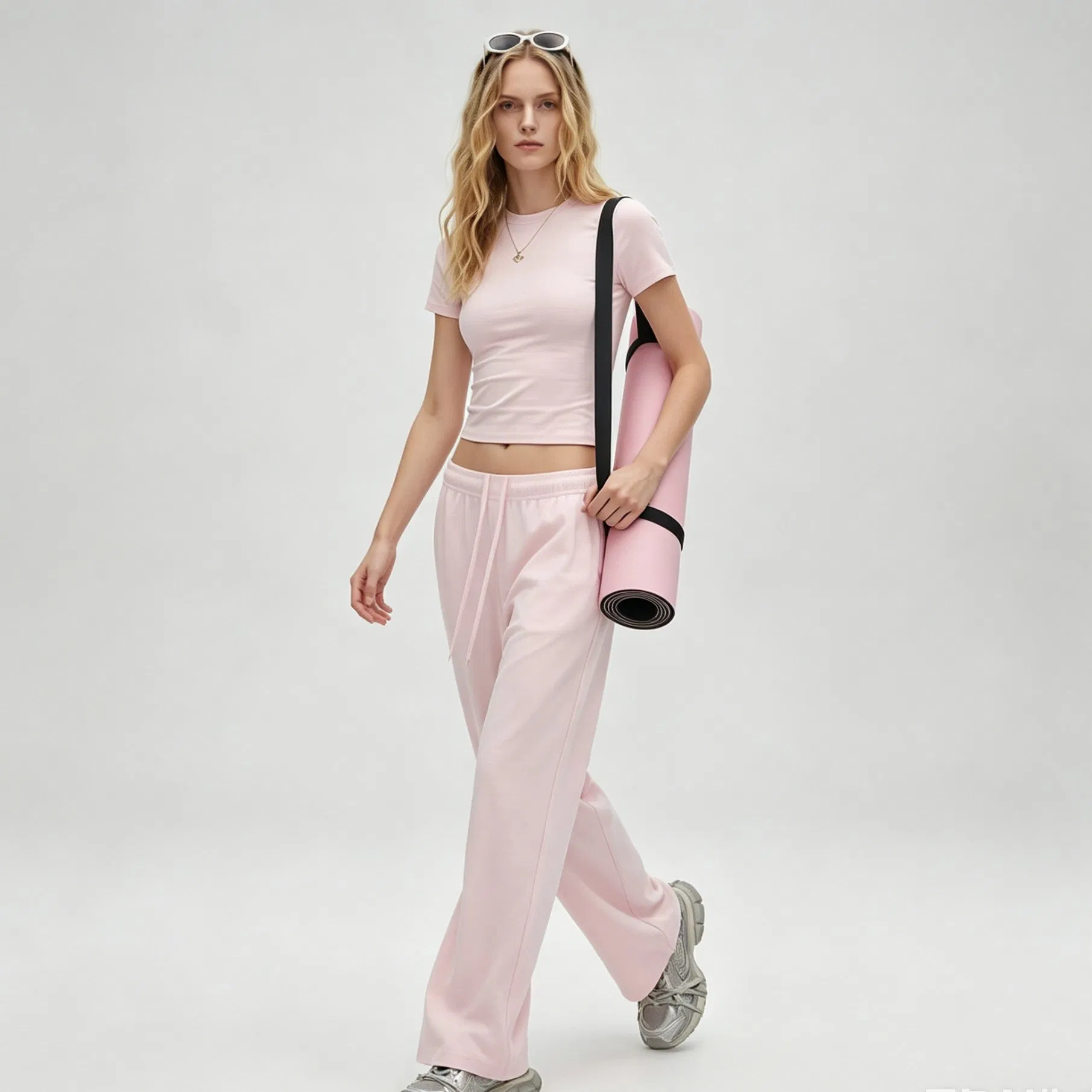 Conjunto de pijama deportivo casual de dos piezas, pantalones de cintura alta, de manga corta y de longitud completa