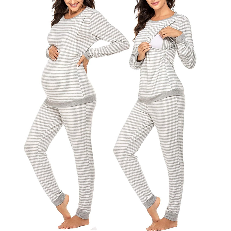 Conjunto de pijama de maternidad, camiseta de lactancia, blusas + pantalones, pijamas para embarazadas, ropa de maternidad, ropa de dormir