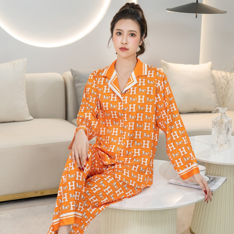 Pijamas casuales de mujer de longitud completa con estampado floral elegante y bordado para mujer