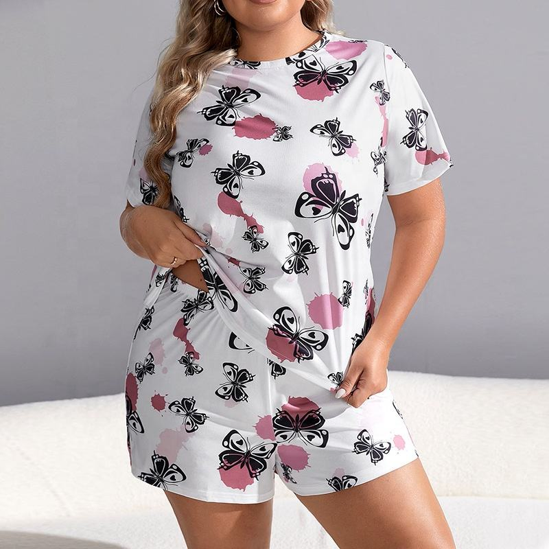 Conjunto de pijamas de talla grande para mujeres europeas y americanas, conjunto de verano