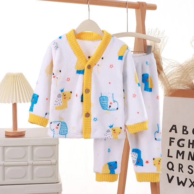 Conjunto de ropa interior para niños de felpa coral, pijamas para niños de otoño e invierno