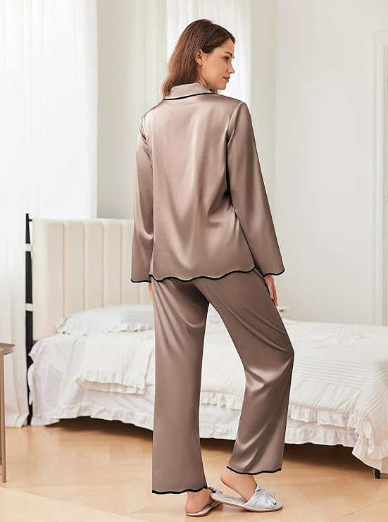 Pijamas largos de seda de alta calidad personalizados con bajo MOQ