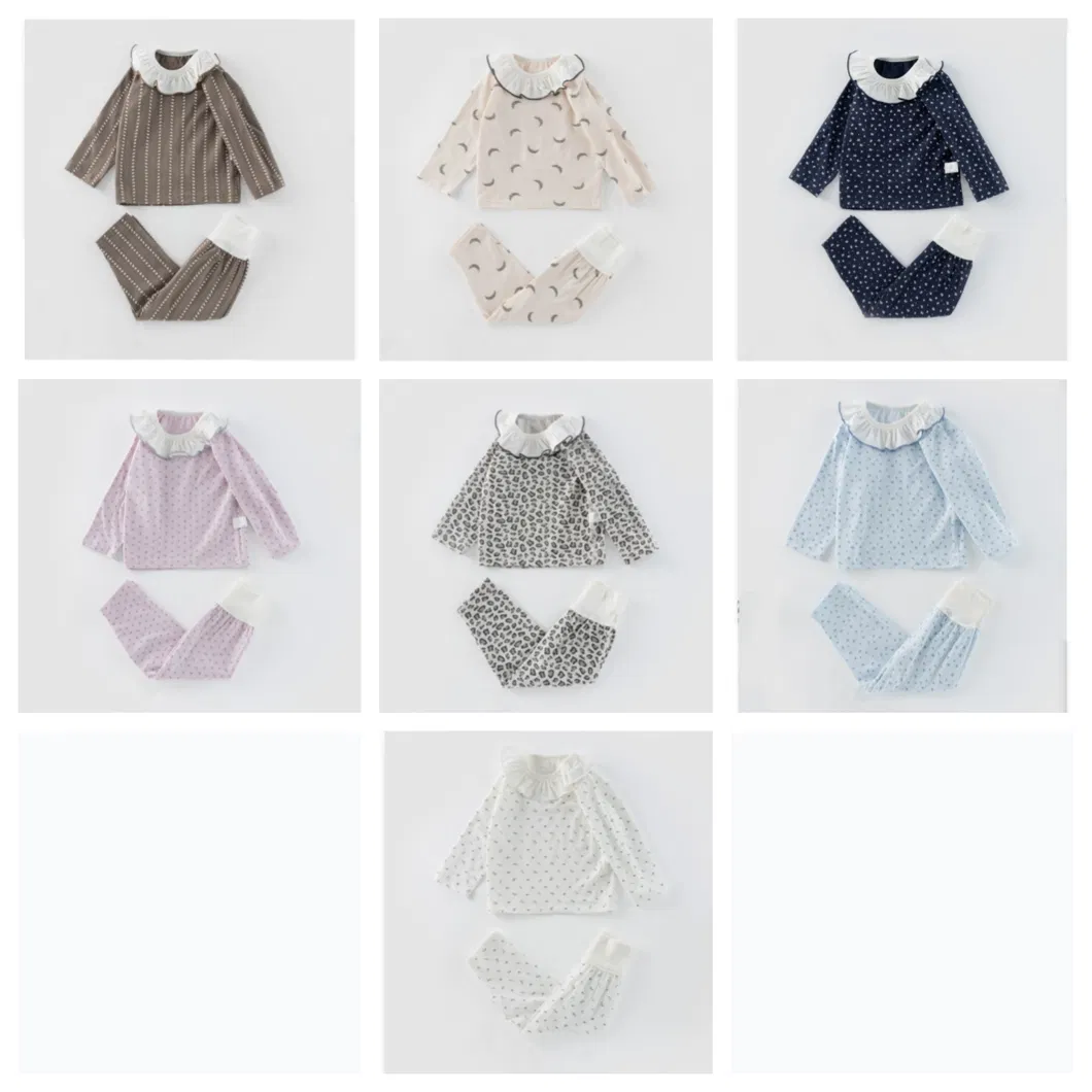 Pijamas infantiles suaves, elásticos, antistáticos y transpirables con estampado floral, ropa de casa de algodón para niños