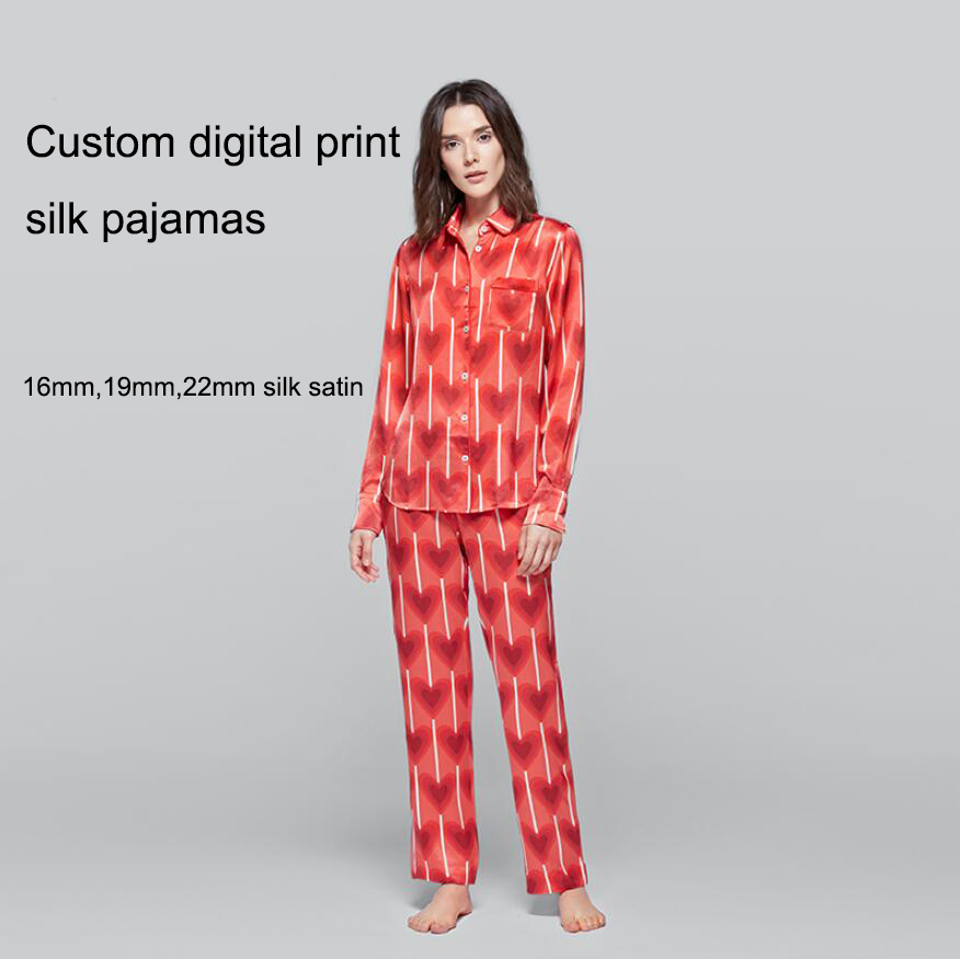 Vestido de noche de seda de lujo personalizado con logo de manga larga sexy para mujeres 100% pijamas de seda de morera