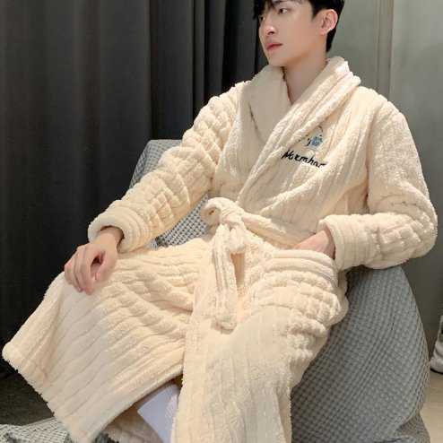 Pijamas de invierno de franela gruesa para hombres, ropa de casa de invierno, bata de baño de dibujos animados