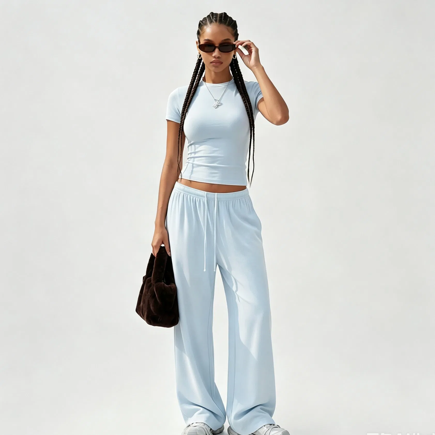 Conjunto de pijama deportivo casual de dos piezas, pantalones de cintura alta, de manga corta y de longitud completa