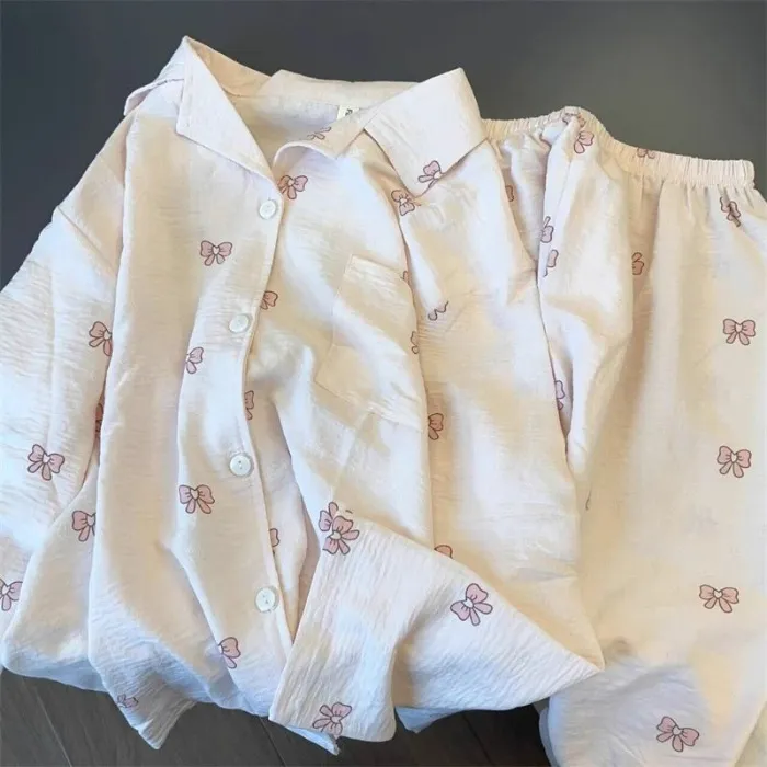 Los últimos pijamas de algodón para todas las estaciones, pijamas dulces personalizados para exteriores, conjunto de pijama para el hogar