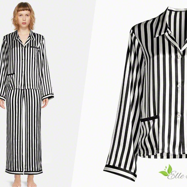 Conjunto de Pijamas de Seda al por Mayor con Camisón de Cuello en V, Vestido de Noche de Seda de Lujo, Ropa de Casa de Seda a Rayas para Mujeres