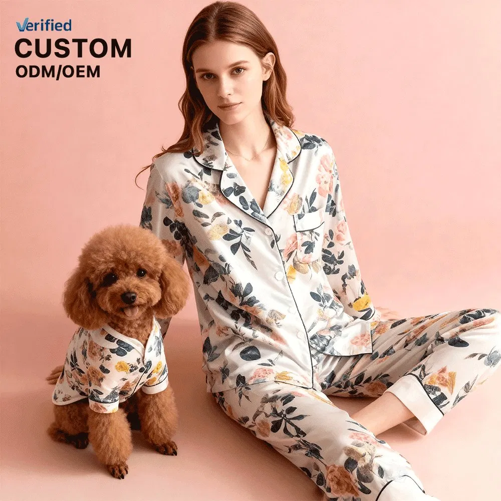 Pijamas de lujo personalizados para perros, ropa para mascotas de poliéster y algodón, cómoda y transpirable, conjunto de ropa a juego para padres e hijos