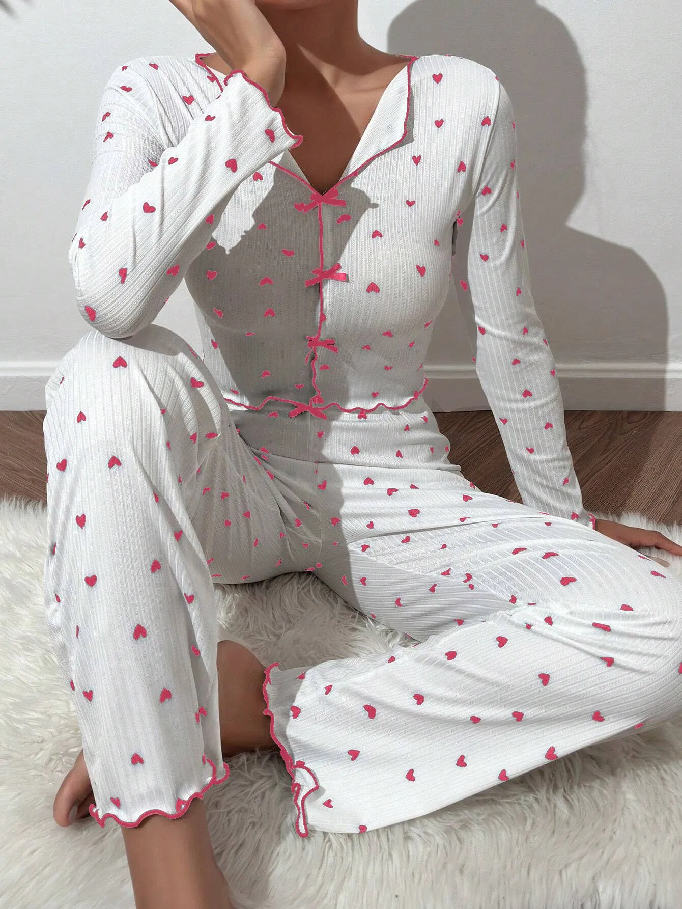 Conjunto de pijama para mujeres, pijamas de manga larga con estampado, ropa de casa casual
