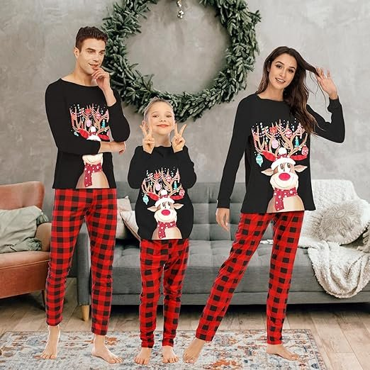 Conjuntos de pijamas navideños de manga larga para mujeres, hombres y parejas