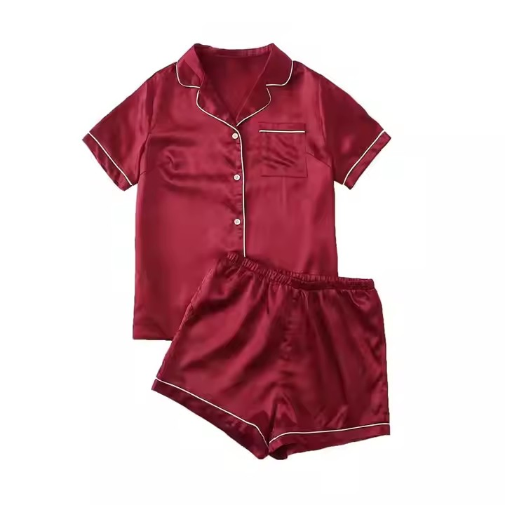 Conjunto de Pijamas de Satén de Seda para Mujeres 2 Conjunto de Pantalones Cortos de Pijama