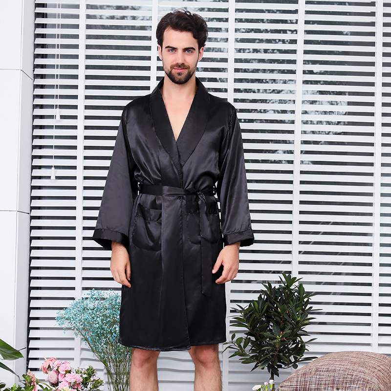 Ropa de noche de lujo de seda al por mayor para hombres, bata de dos piezas, pijamas de satén personalizados