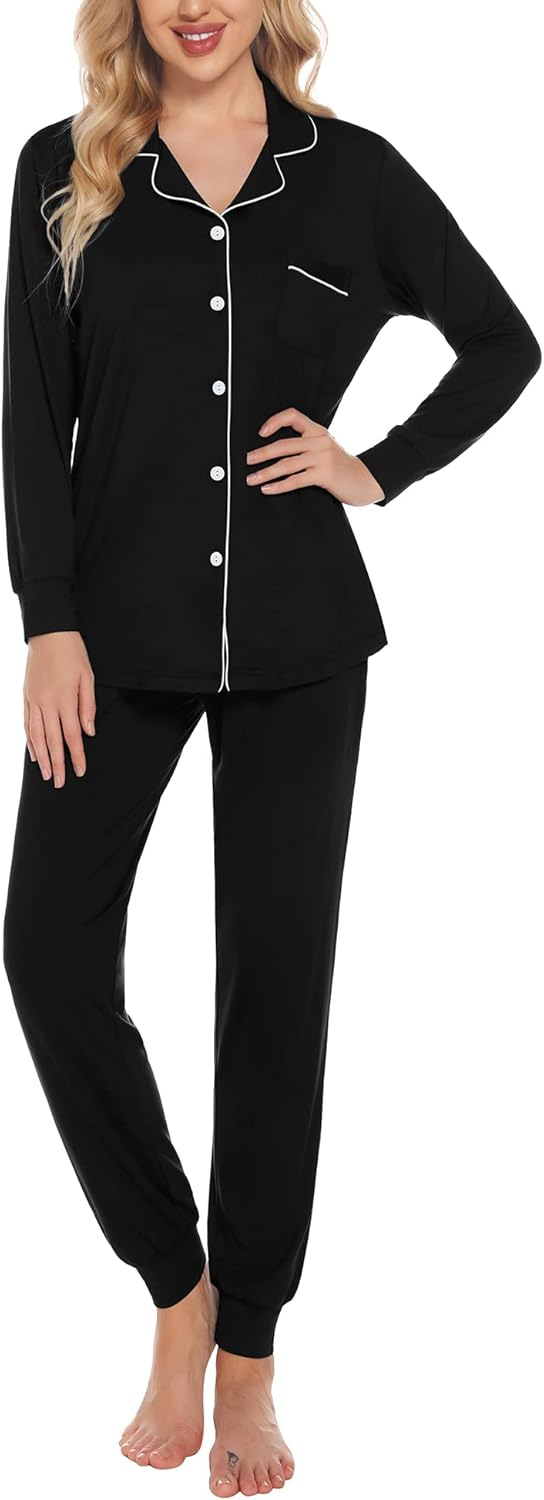 Conjunto de pijama de bambú personalizado para mujer, camisón de manga larga con botones