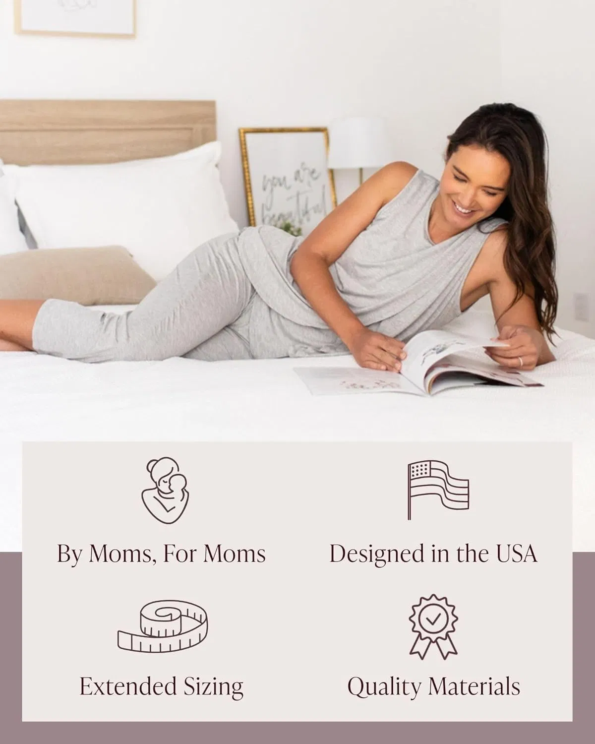 Pijamas de maternidad y conjuntos de descanso postparto para mujeres, pijamas postparto para el hospital, gris jaspeado