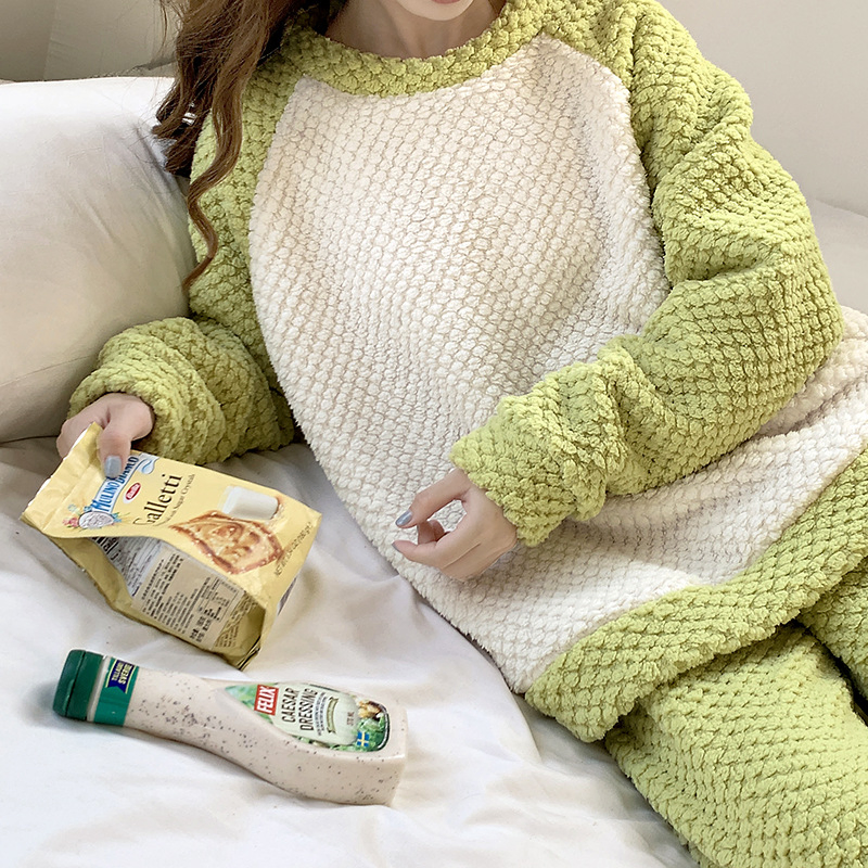 Conjunto de pijama de loungewear grueso para mujeres, ropa de invierno cálida