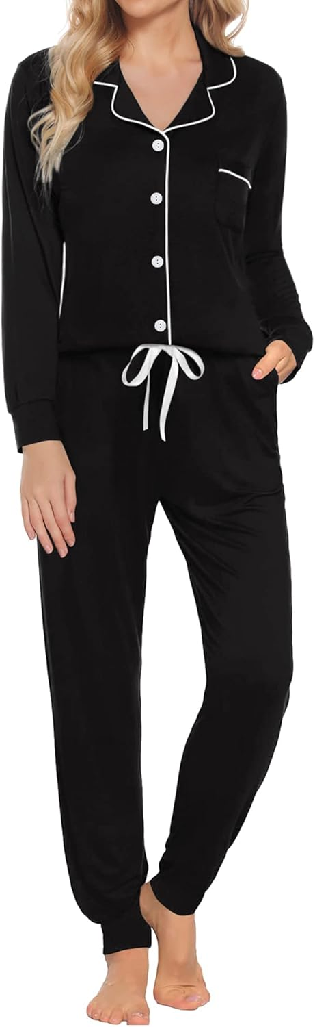 Conjunto de pijama de bambú personalizado para mujer, camisón de manga larga con botones