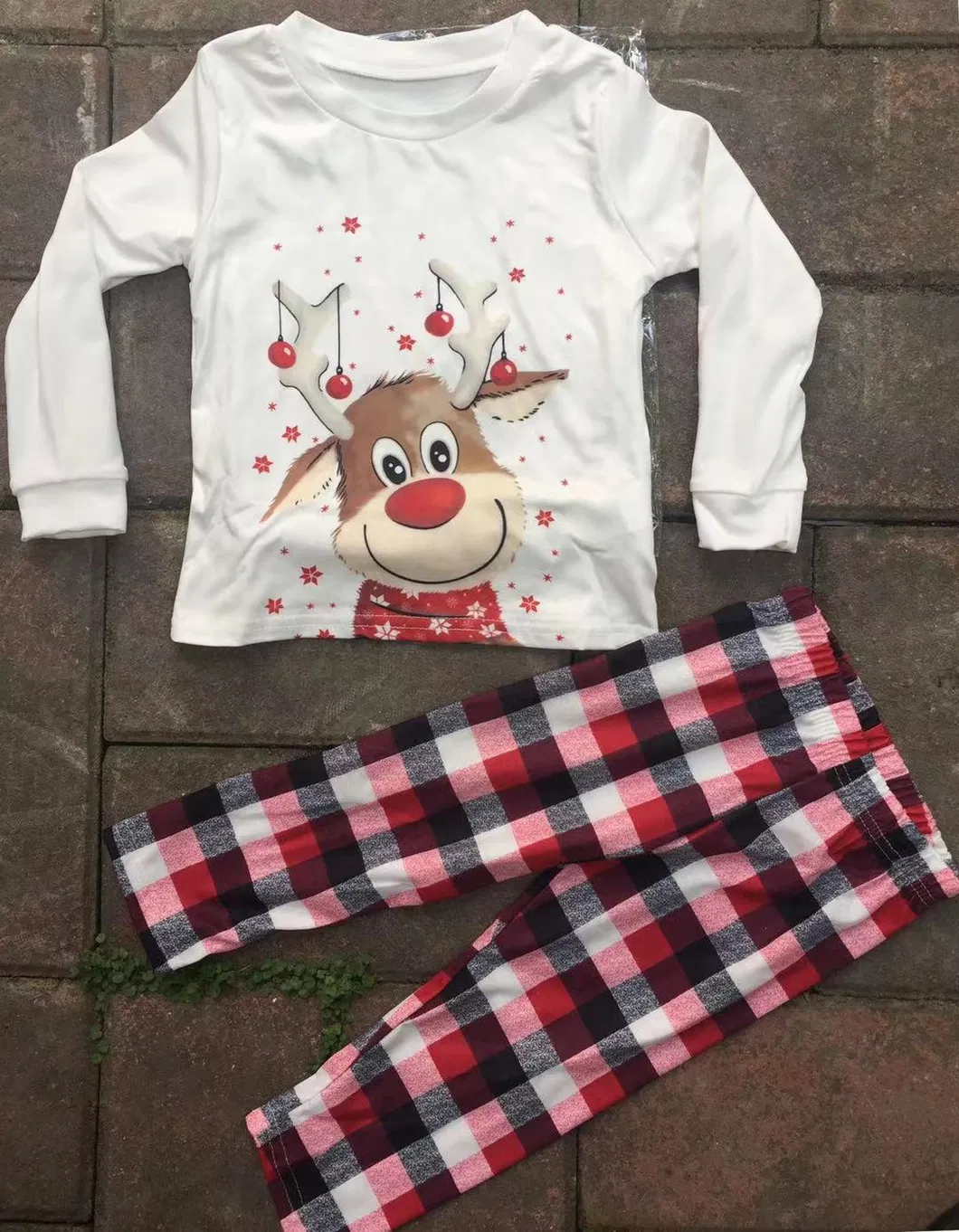Ropa de hogar familiar para Navidad, ropa de punto, camiseta de manga larga impresa y pantalones, conjuntos de pijama suaves, conjunto de pijamas