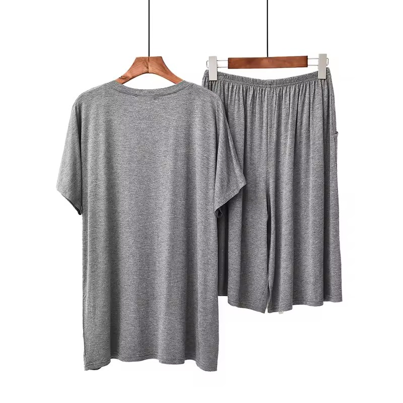 Pijamas de verano casuales de dos piezas de modal para hombres de alta calidad con cuello en V y mangas cortas. Ropa cómoda para el hogar. Talla grande. Transpirable