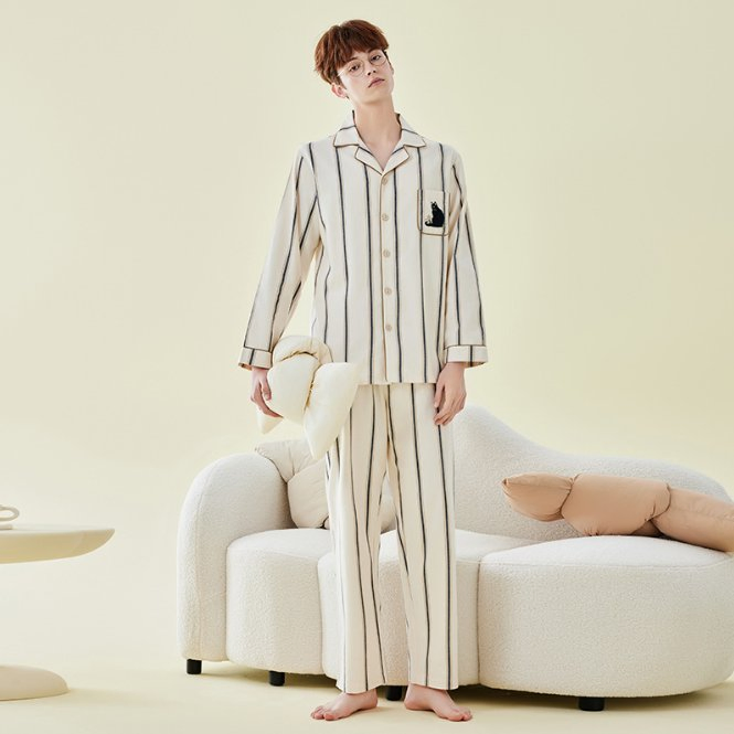 Conjunto de pijamas de algodón para pareja de primavera otoño 100% Dos piezas ropa de dormir para mujeres