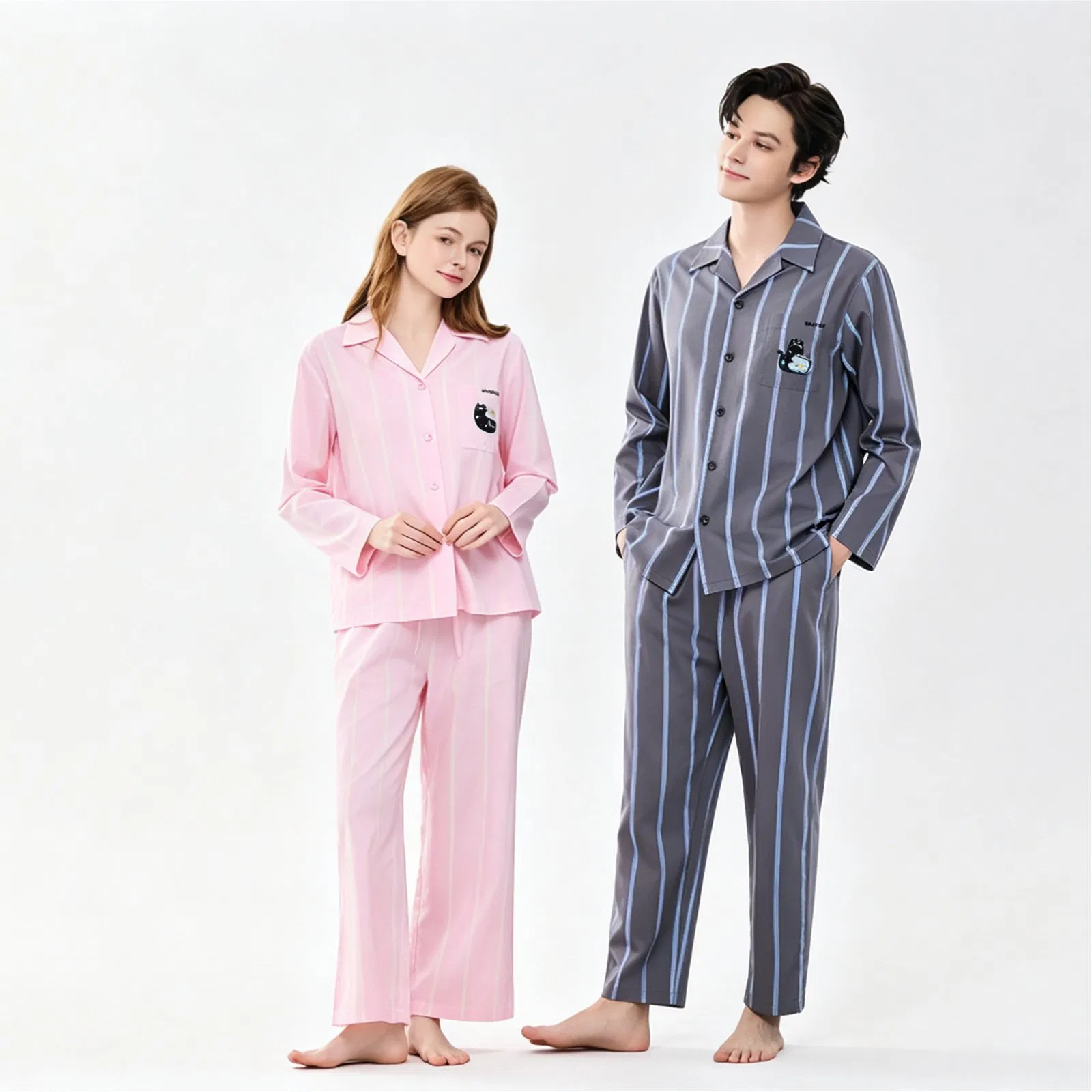 Conjunto de pijama a rayas para pareja de manga larga, ropa de hogar, traje de dos piezas