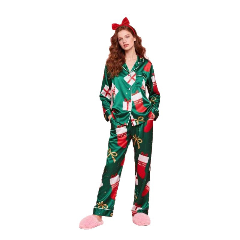 Conjunto de pijama impreso de manga larga casual con pantalones