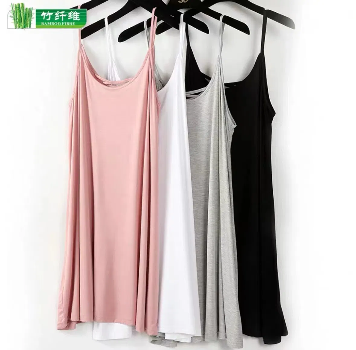 Camisón de bambú suelto sexy de longitud media negro, pijamas de bambú para verano, delgado