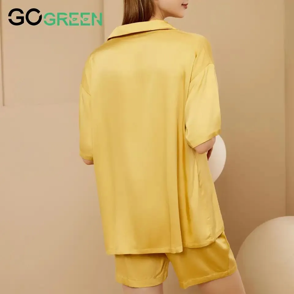Pijamas de lyocell al por mayor 100% Con fibra orgánica conjunto de pijamas para damas de manga corta ropa de casa 2 piezas de ropa de descanso