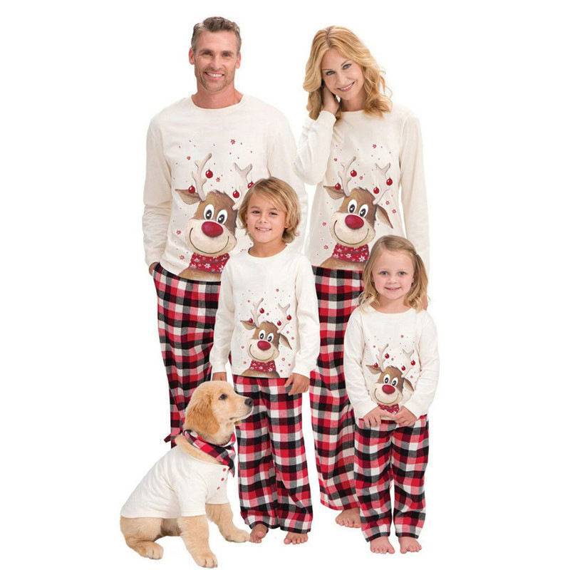 Conjunto de pijamas de manga larga para toda la familia con estampado navideño