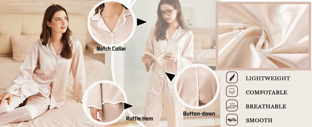Pijamas largos de seda de alta calidad personalizados con bajo MOQ