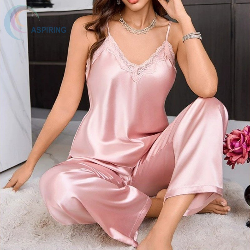 Ropa de hogar transpirable, vestido de encaje con tirantes, camisón femenino de satén, pijamas para mujeres