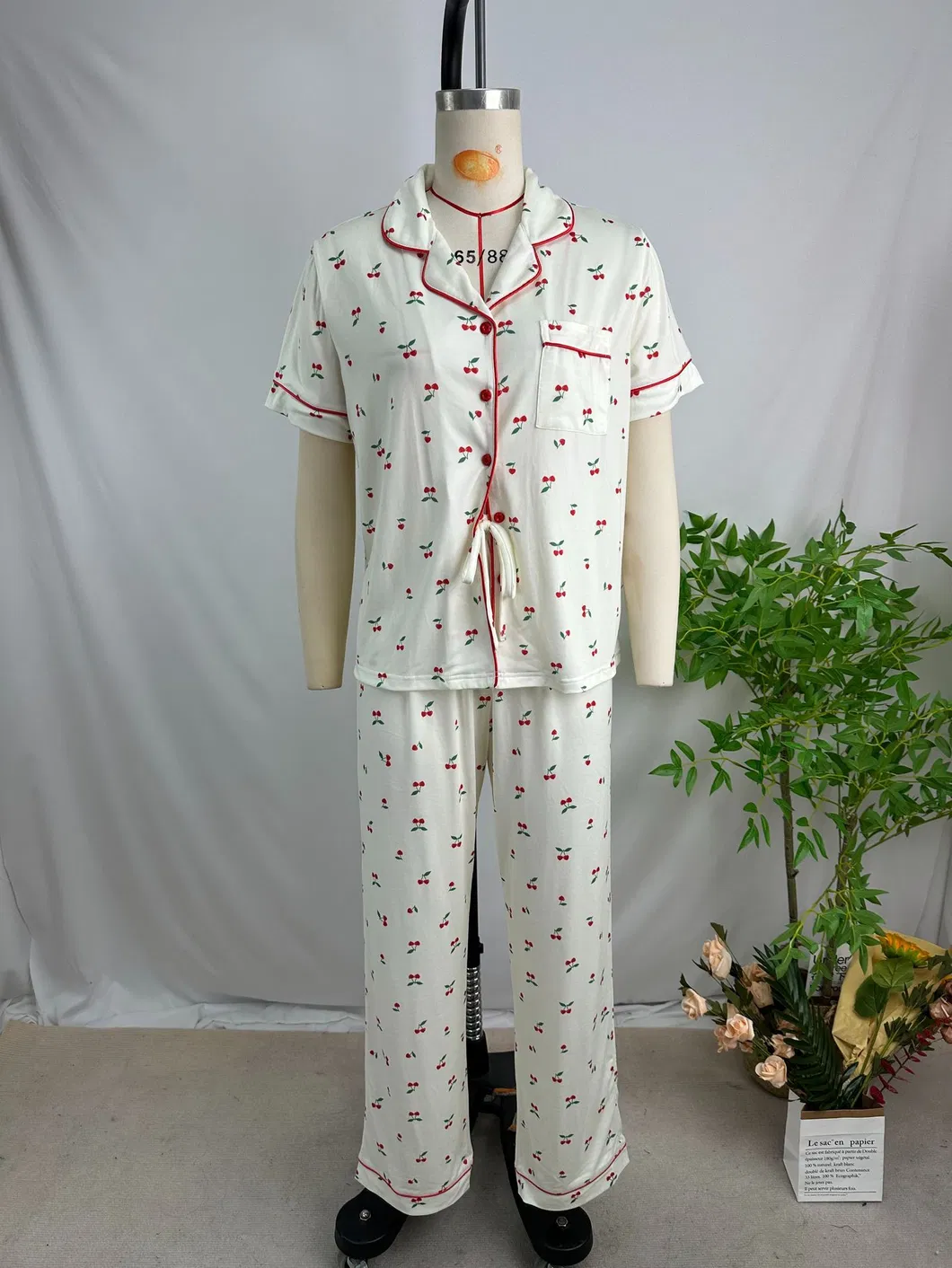 Conjunto de pijamas para mujeres de algodón y pijamas transparentes