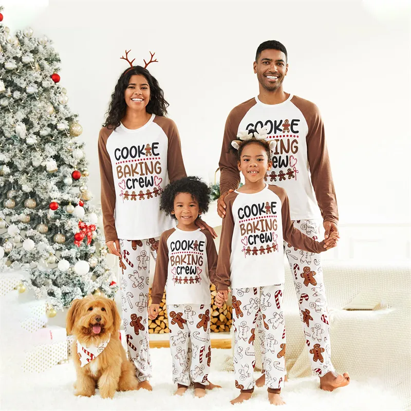 Pijamas navideños a juego para toda la familia con letras impresas de ciervos pequeños, conjunto de pijamas de algodón rojo
