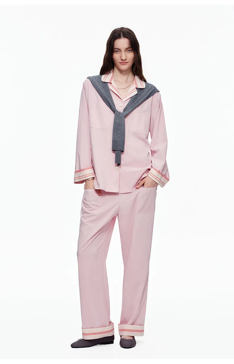 Women Minimalist Solid Breathable Fabric Long Sleeve Casual Antibacterial Loungewear Pajamas Details