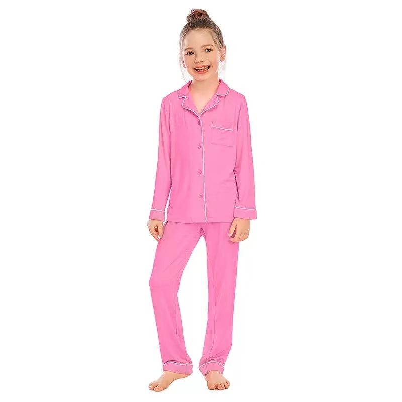 Conjunto de pijama de bambú para niños cómodo al por mayor 95% ropa de dormir transpirable de manga larga para niños ropa de casa suave