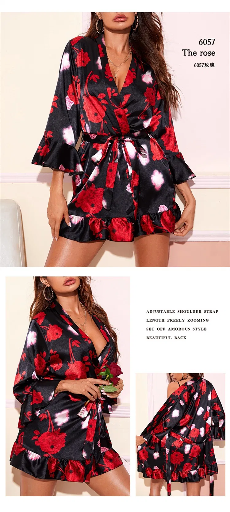 Pijamas de seda natural con estampado para mujer