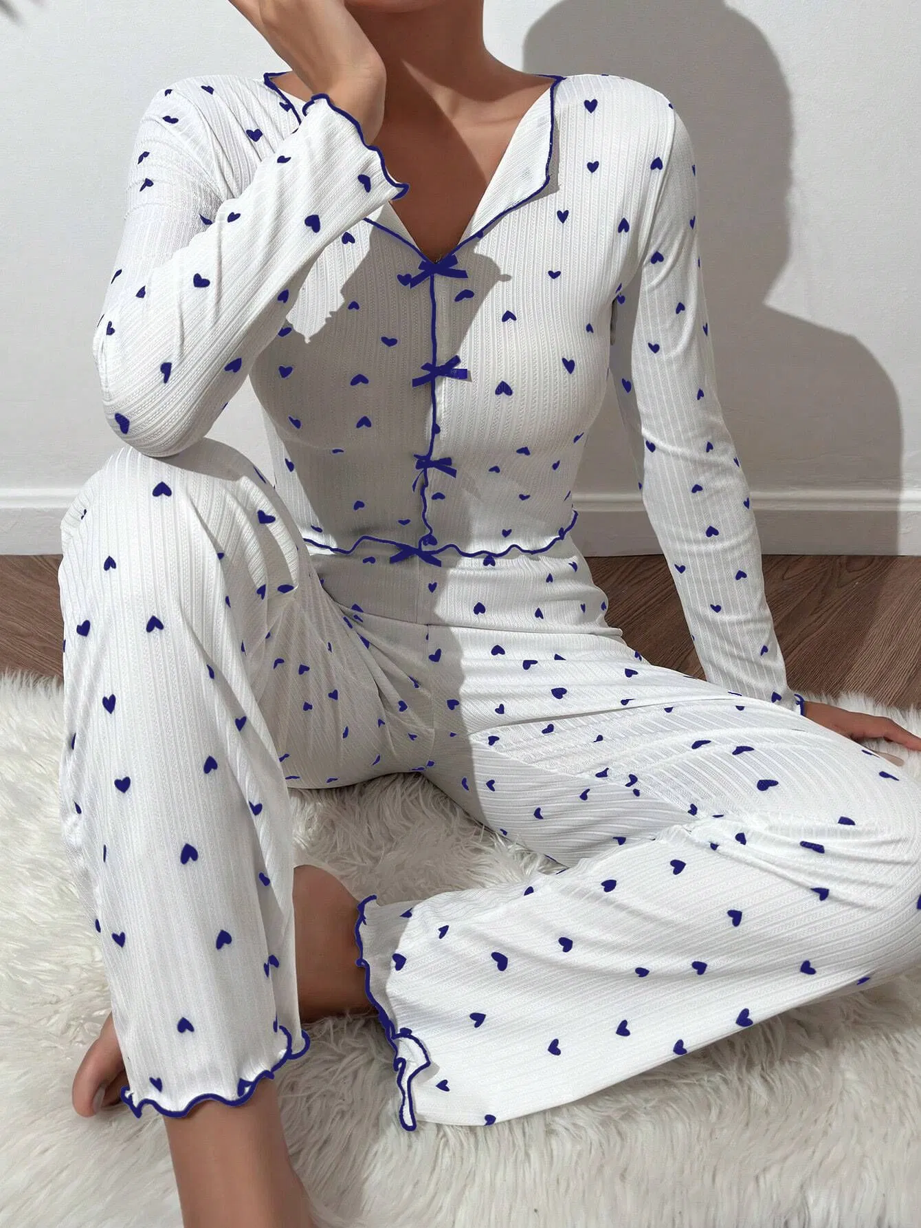 Conjunto de pijama para mujeres, pijamas de manga larga con estampado, ropa de casa casual