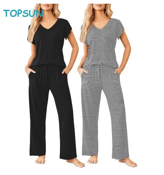 2 Conjunto de Pijamas para Mujeres de Manga Corta con Pantalones, Sets de Lounge Impresos Súper Suaves