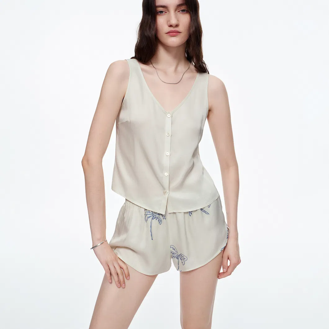 Conjunto de Pijama de Cortos para Mujeres Verano Ajustado de Dos Piezas con Encaje Lujoso Ligero para Estar en Casa