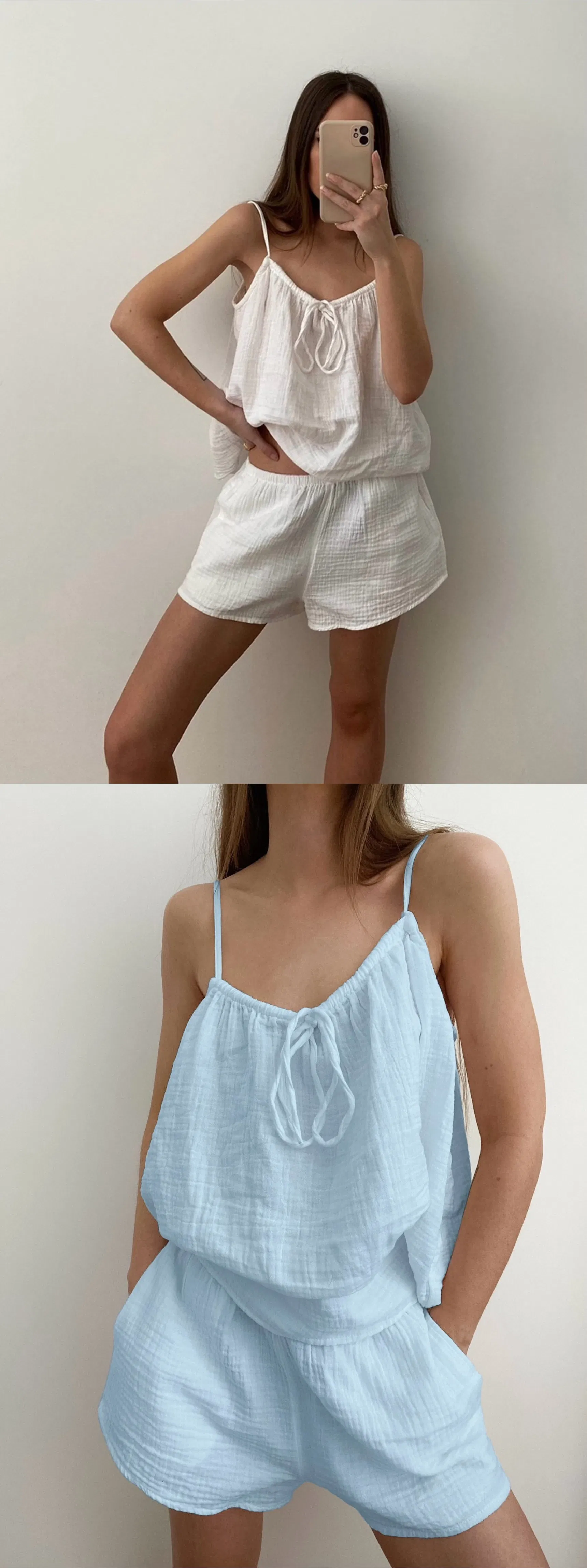 Conjunto de pijama de algodón crepe suave y transpirable, cómodo para el hogar, verano de chicas suaves