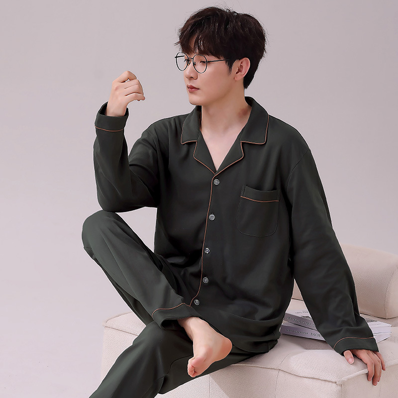 Cardigan de color sólido de manga larga de algodón puro para hombres, se puede usar afuera, tamaño grande, ropa de casa, traje casual para jóvenes y personas de mediana edad, pijamas