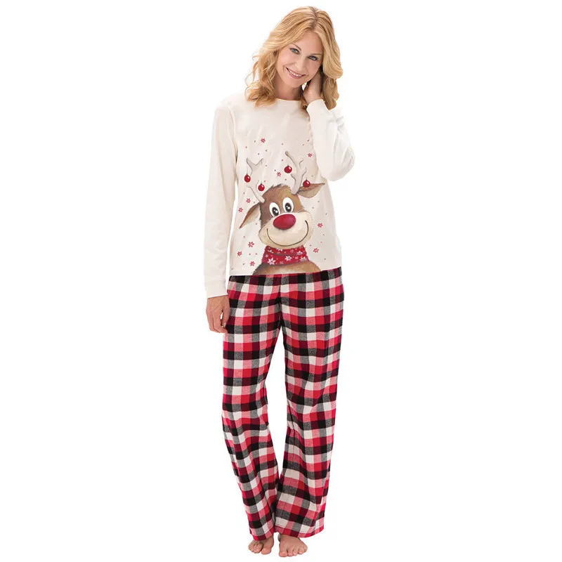 Conjunto de pijamas de manga larga para toda la familia con estampado navideño
