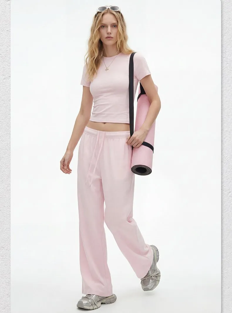 Conjunto de pijama deportivo casual de dos piezas, pantalones de cintura alta, de manga corta y de longitud completa