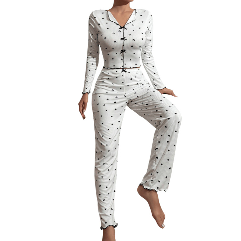Conjunto de pijama para mujeres, pijamas de manga larga con estampado, ropa de casa casual